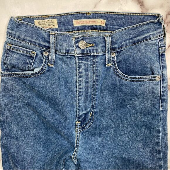 LEVI’S Mile High Super Skinny Blue Denim Jeans with Distressed Knees - Size 25 - Picture 5 of 11